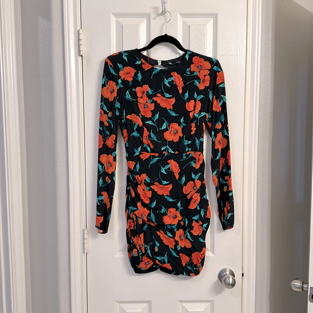 Zara backless black and red floral dress